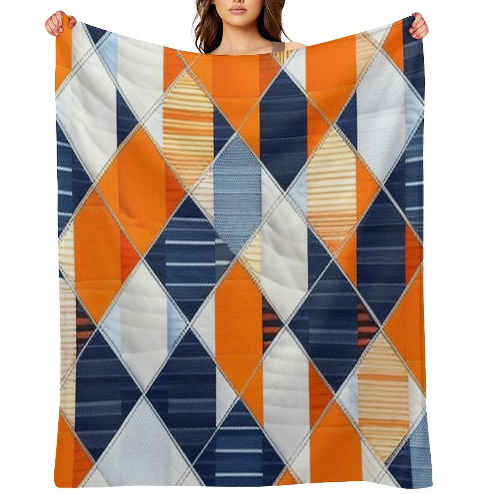 Orange Denim Patchwork Lightweight Throw Blanket