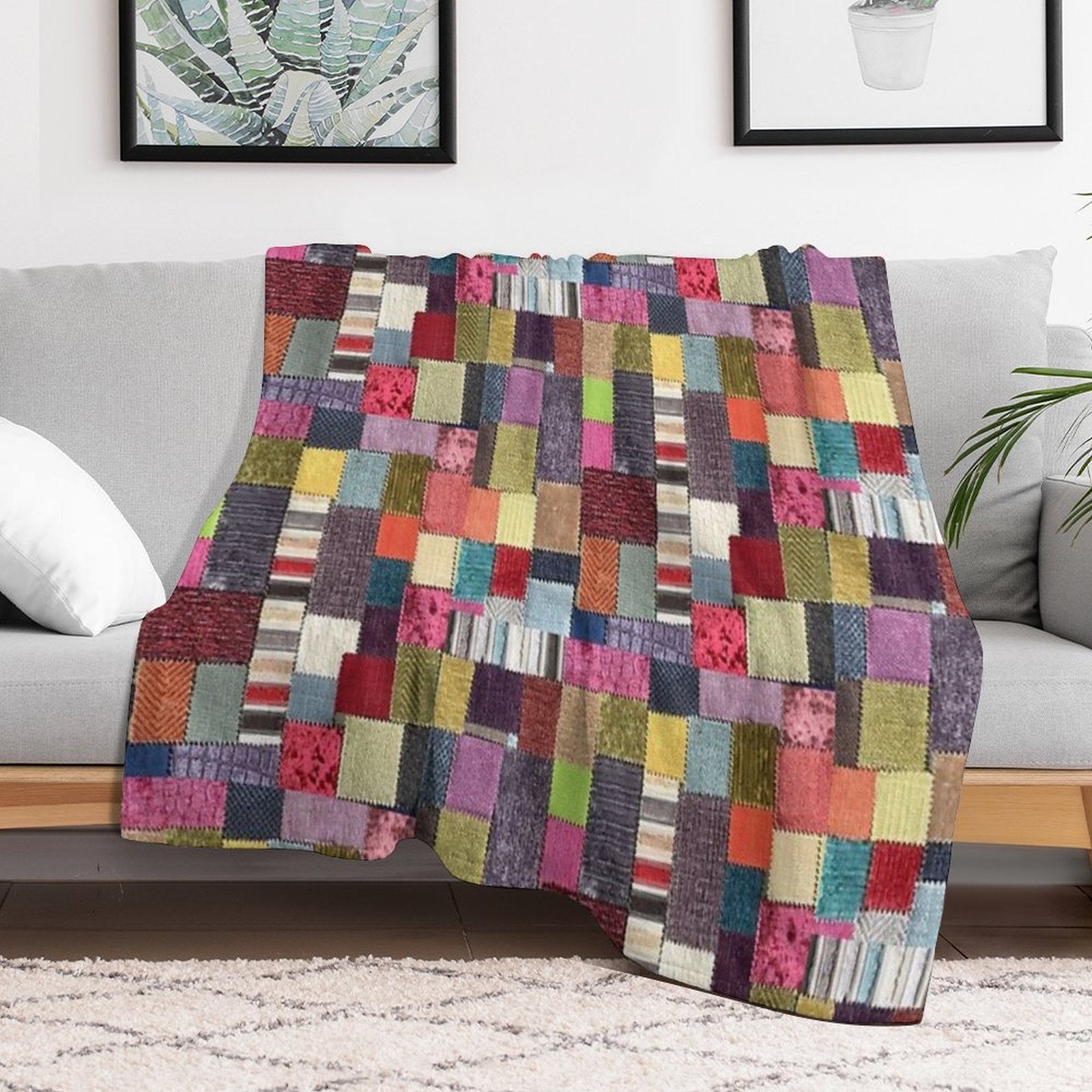 Another Patchwork Textured Fabric Design Lightweight Throw Blanket