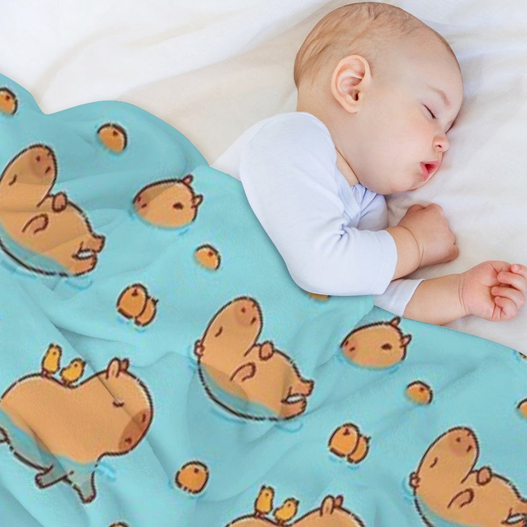 Capybara Pattern Swimming with Oranges Versatility Throw Blanket