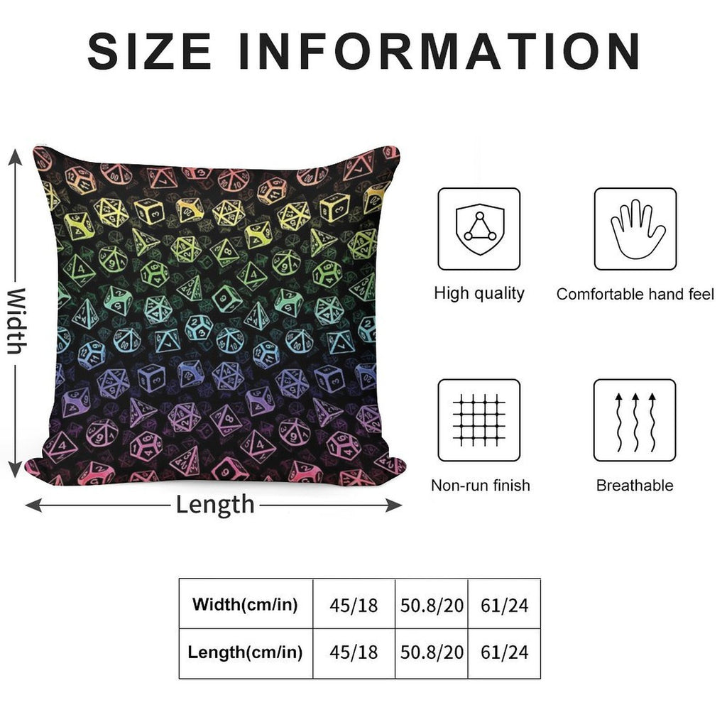 D20 Dice Set Pattern (Rainbow) Soft Anti-Pilling Throw Pillow