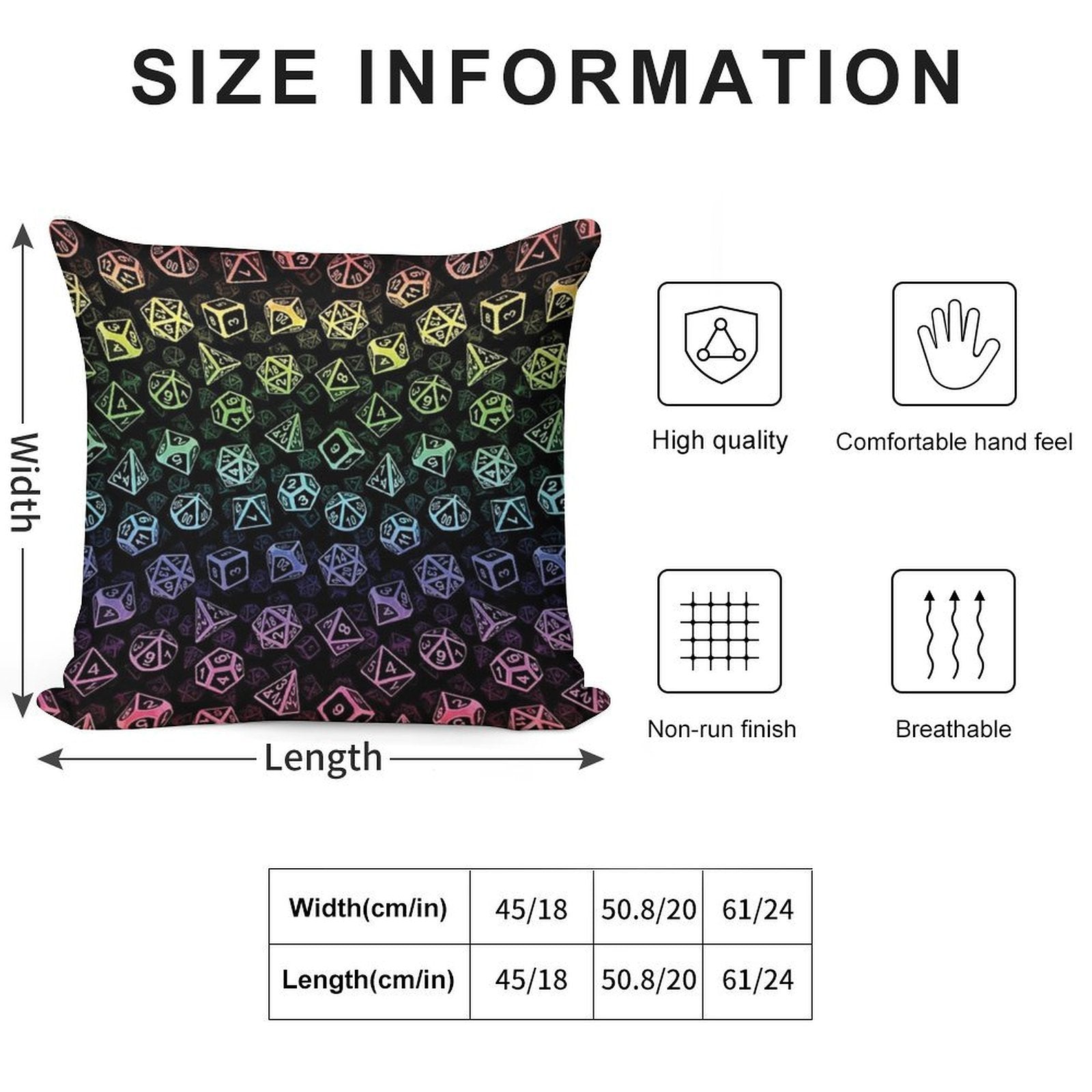 D20 Dice Set Pattern (Rainbow) Soft Anti-Pilling Throw Pillow