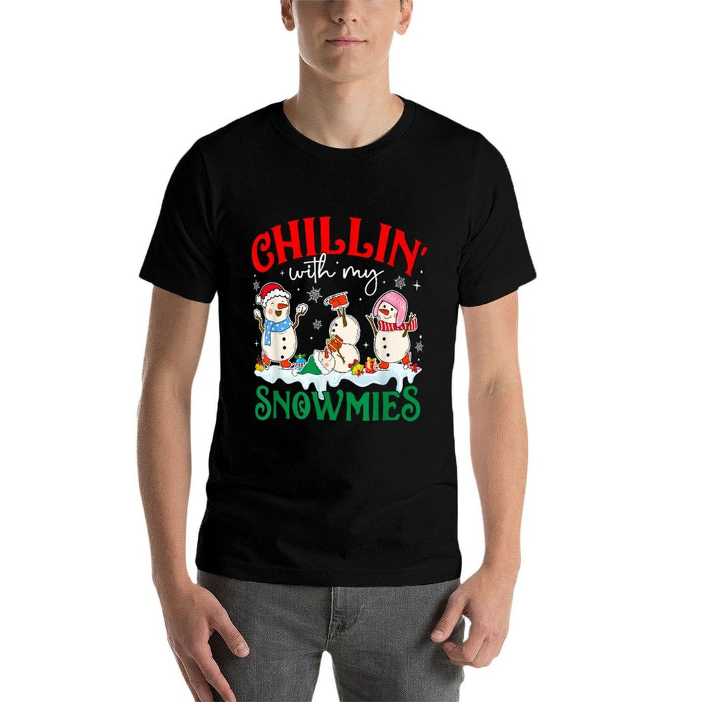 Funny Merry Christmas Snowman Chillin with My Snowmies  Summer-ready Fabric T-Shirt