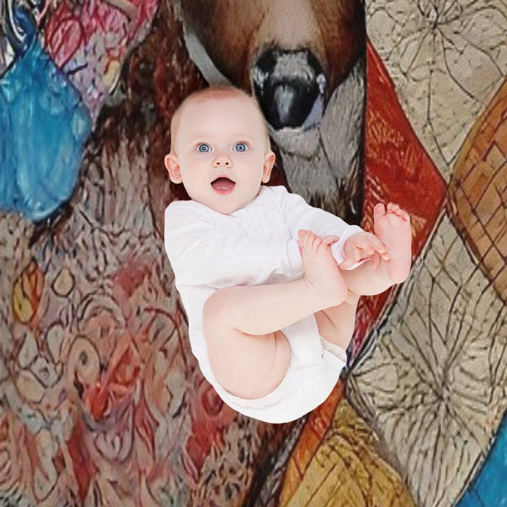 Rustic Deer Simulated Quilt Pattern Machine-washable Throw Blanket