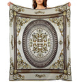 Baroque Ornate Cream Gold Brown Greek Key Premium Throw Blanket