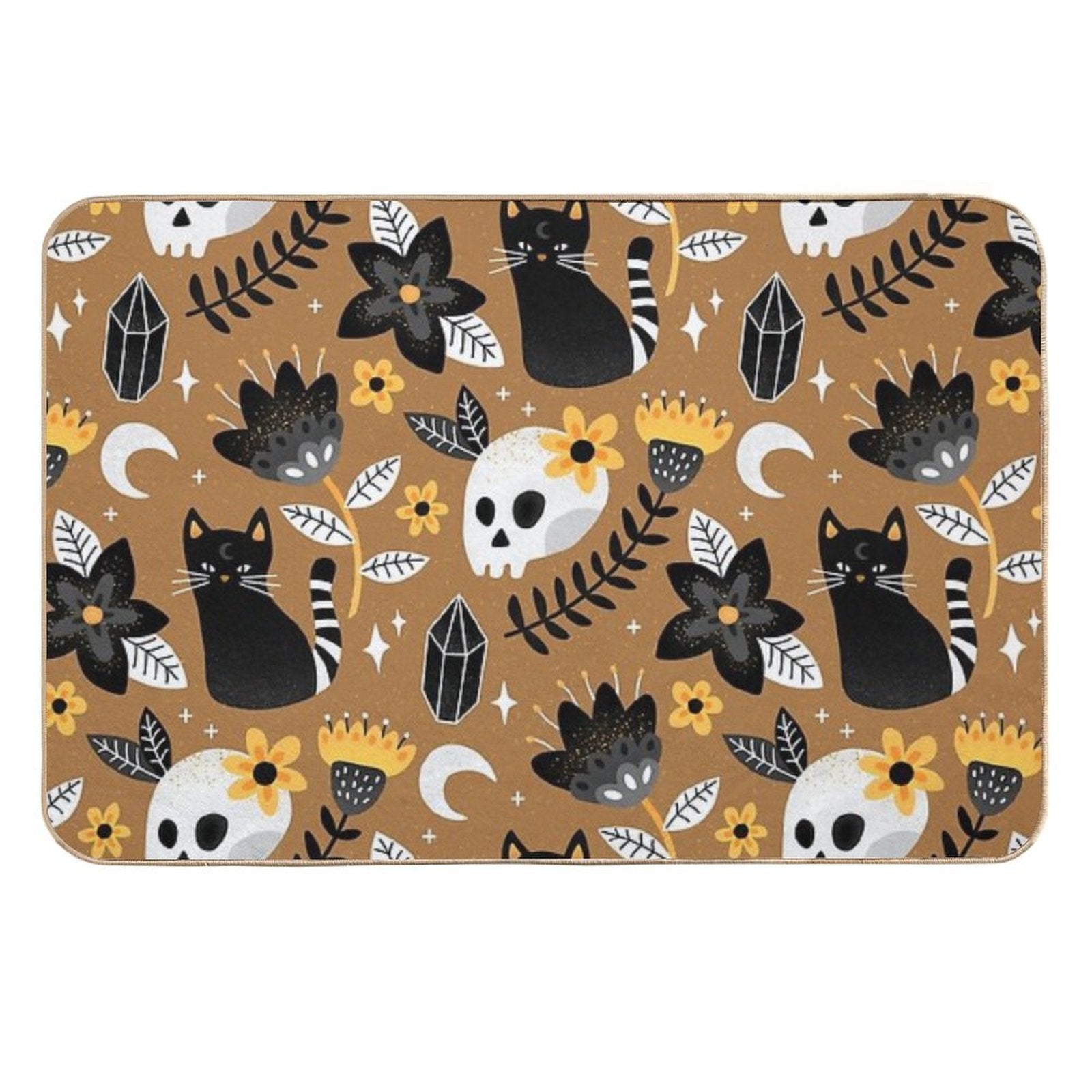 Black Cat And Floral Skull  Long-Lasting Bath Mat