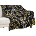 Ornate Baroque Filigree Gold Black Waves Greek Meander All-season Throw Blanket