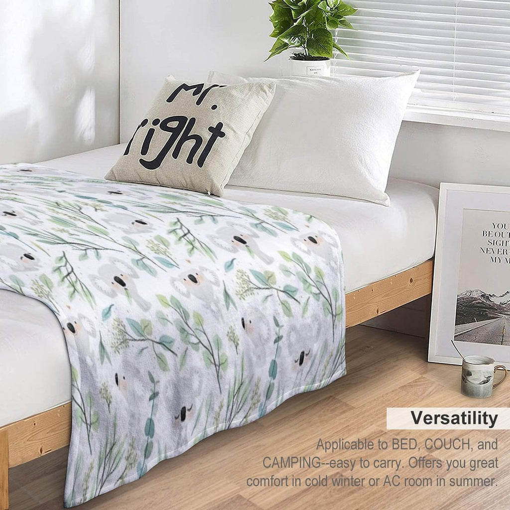 Koala And Eucalyptus Pattern Shrink-resistant Throw Blanket