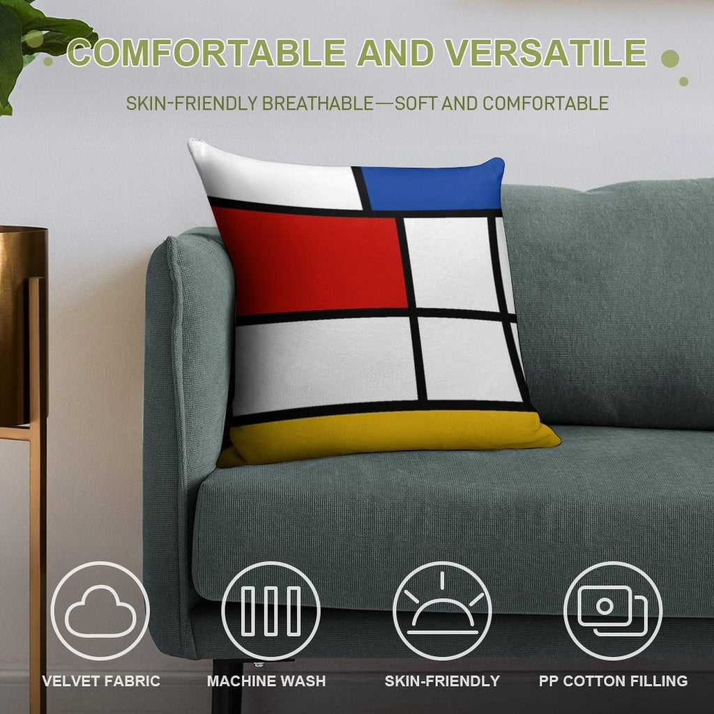De Stijl #1 (Mondrian Inspired) Soft Shrink-Resistant Throw Pillow