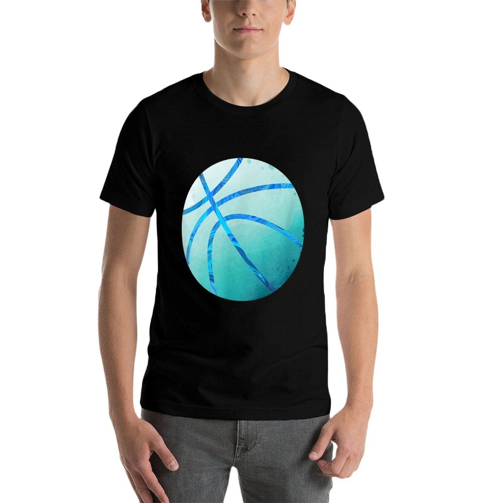 Basketball Ball Aqua Watercolor Blue Gift for Men Women Kids  Soft T-Shirt