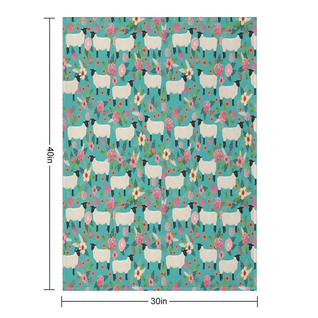 Sheep Farm Sanctuary Florals Pattern Cute Gifts for Animal Lovers Travel-friendly Throw Blanket