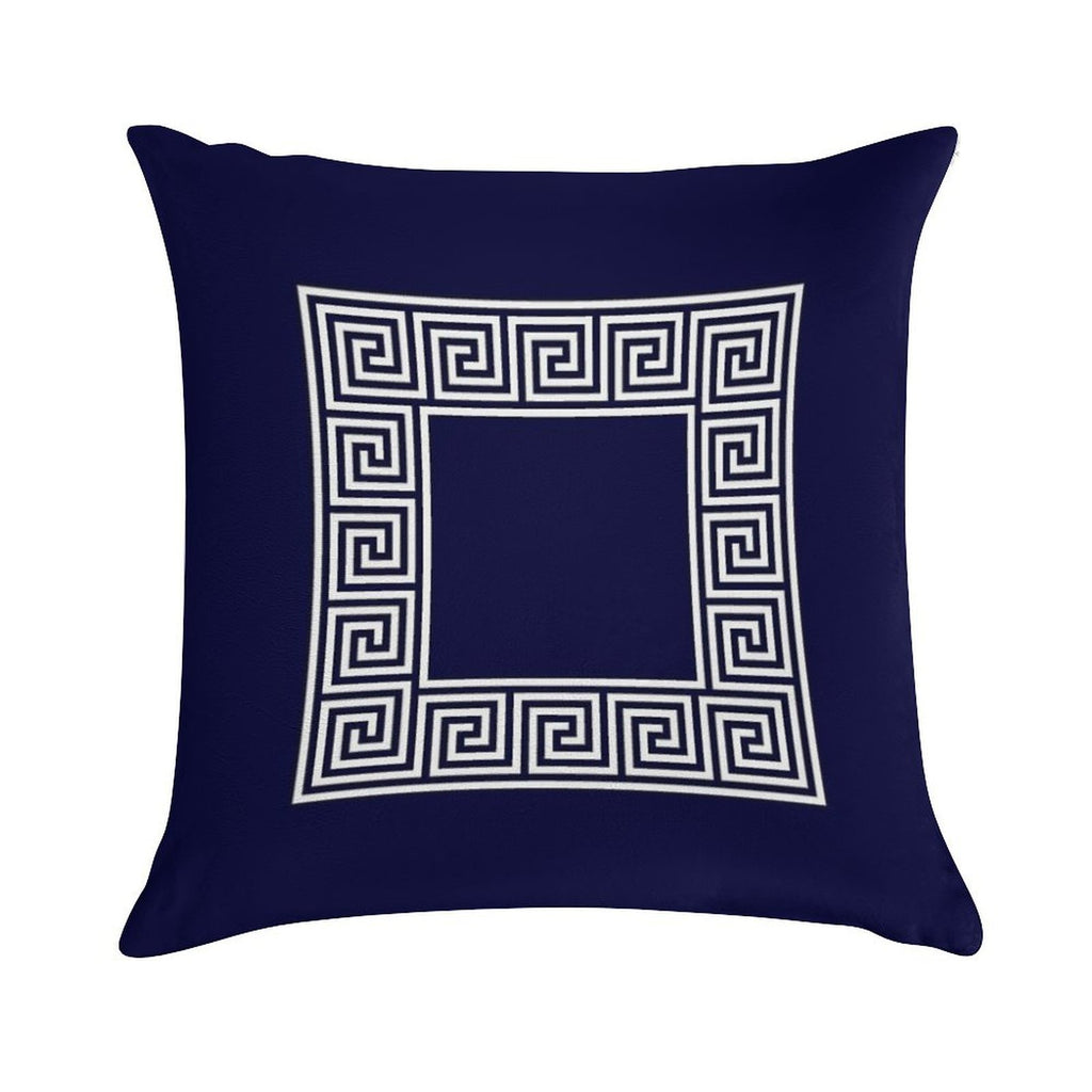 Navy Blue Greek Key Meander Square Soft Luxury Feel Throw Pillow