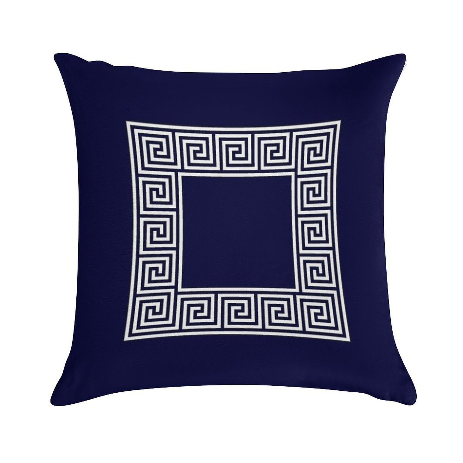 Navy Blue Greek Key Meander Square Soft Luxury Feel Throw Pillow