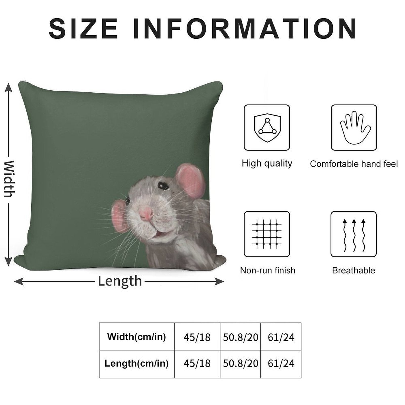 The Peeking Rat (Green) Soft Gift Ready Throw Pillow