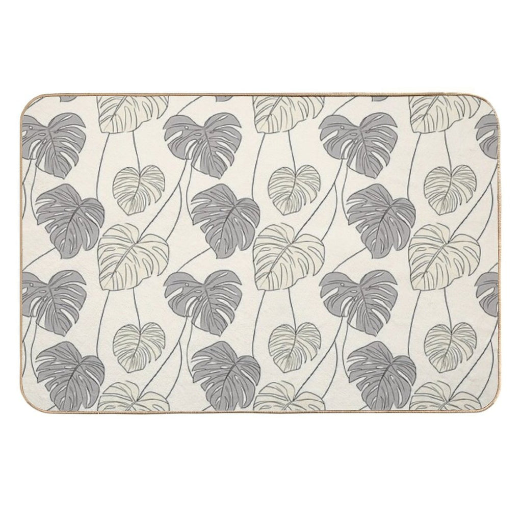 Tropical Monstera Leaves with Thin Black Outlines  Absorbent Bath Mat