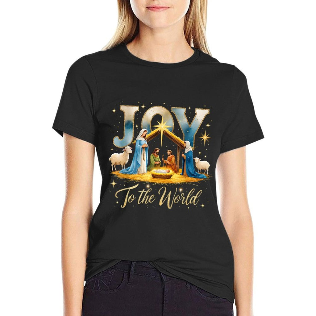 Joy to The World Nativity Scene Christmas  Trendy Pattern T-Shirt