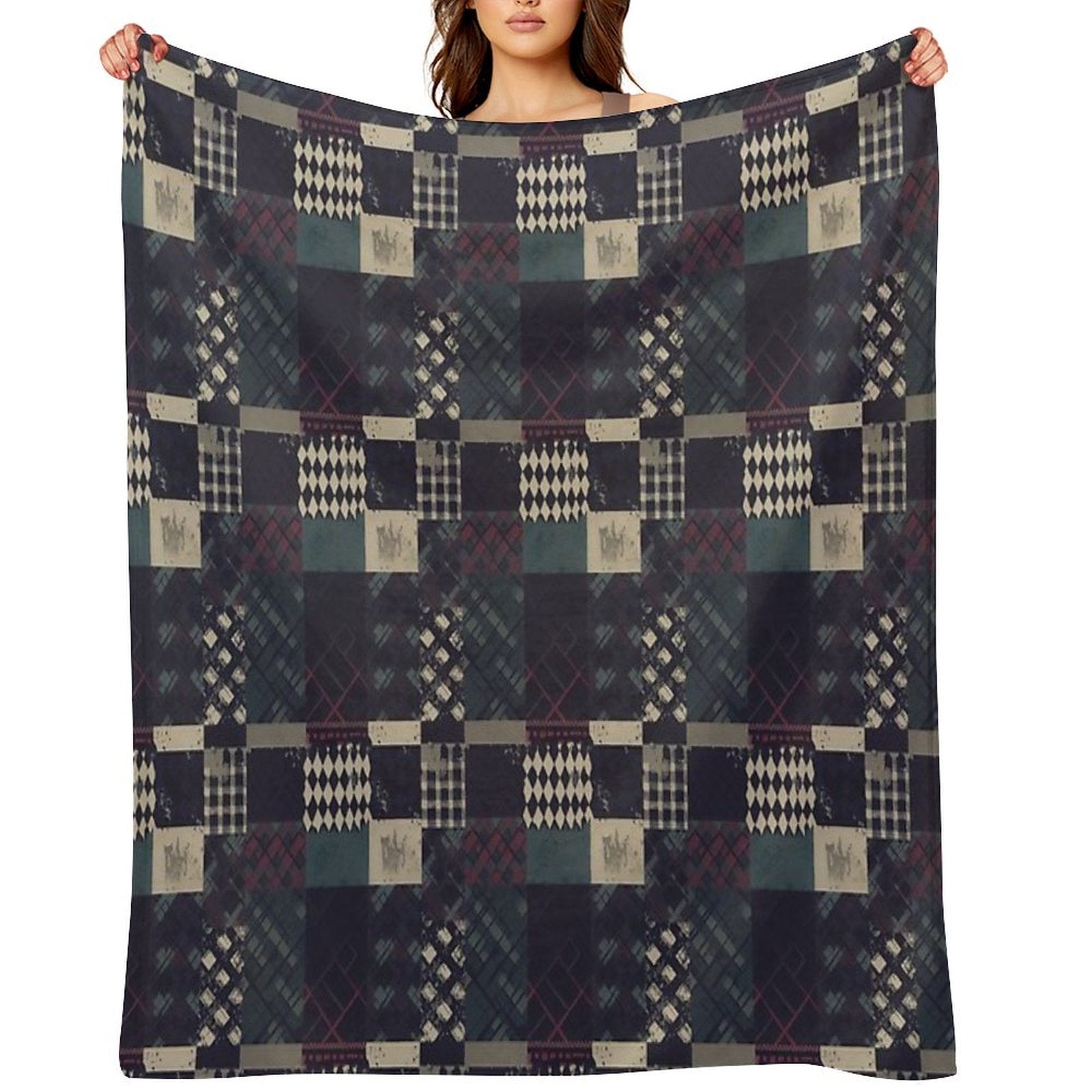 Grunge Tartan Patchwork Multi-functional Throw Blanket