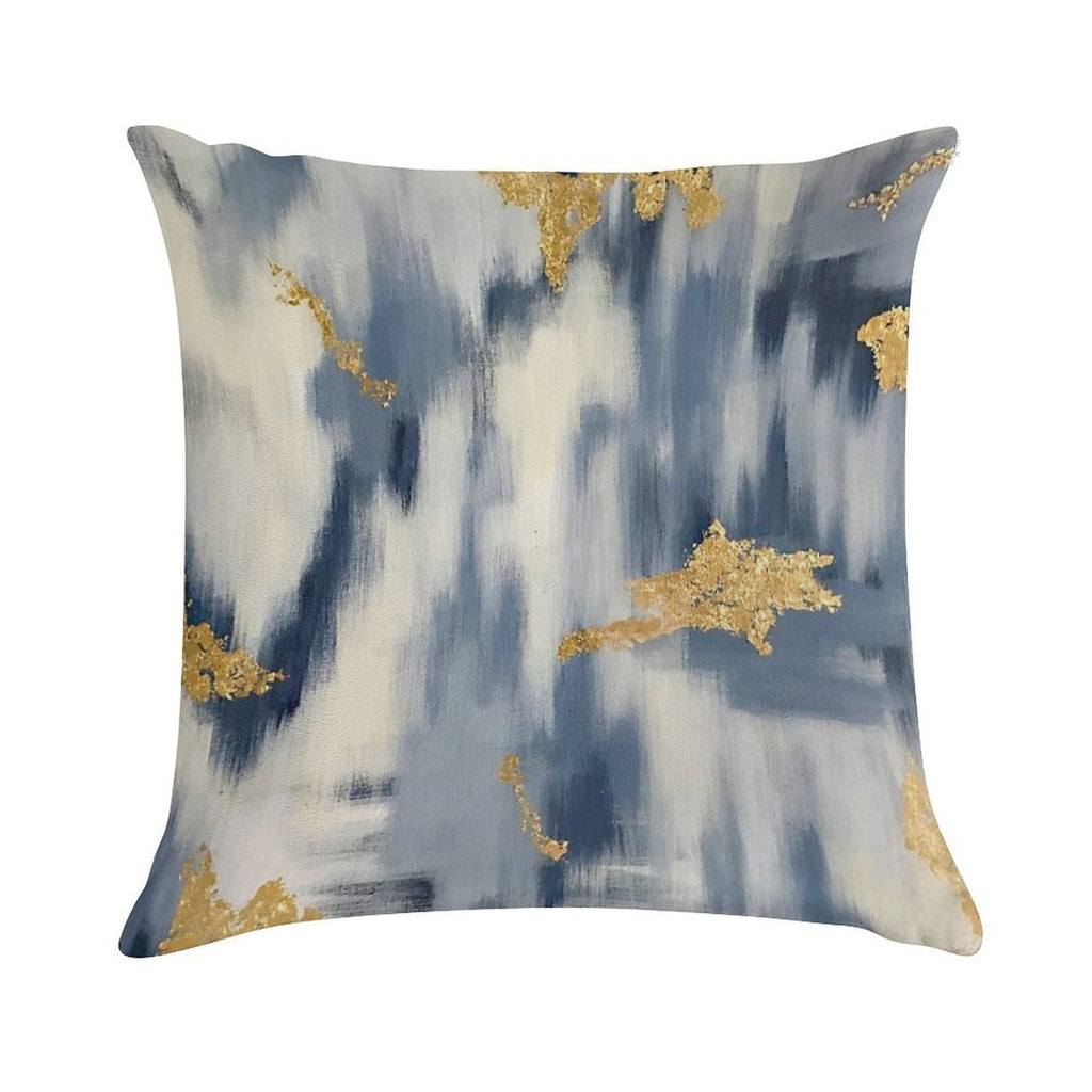 Blue And Gold Ikat Abstract Soft Hidden Zipper Throw Pillow