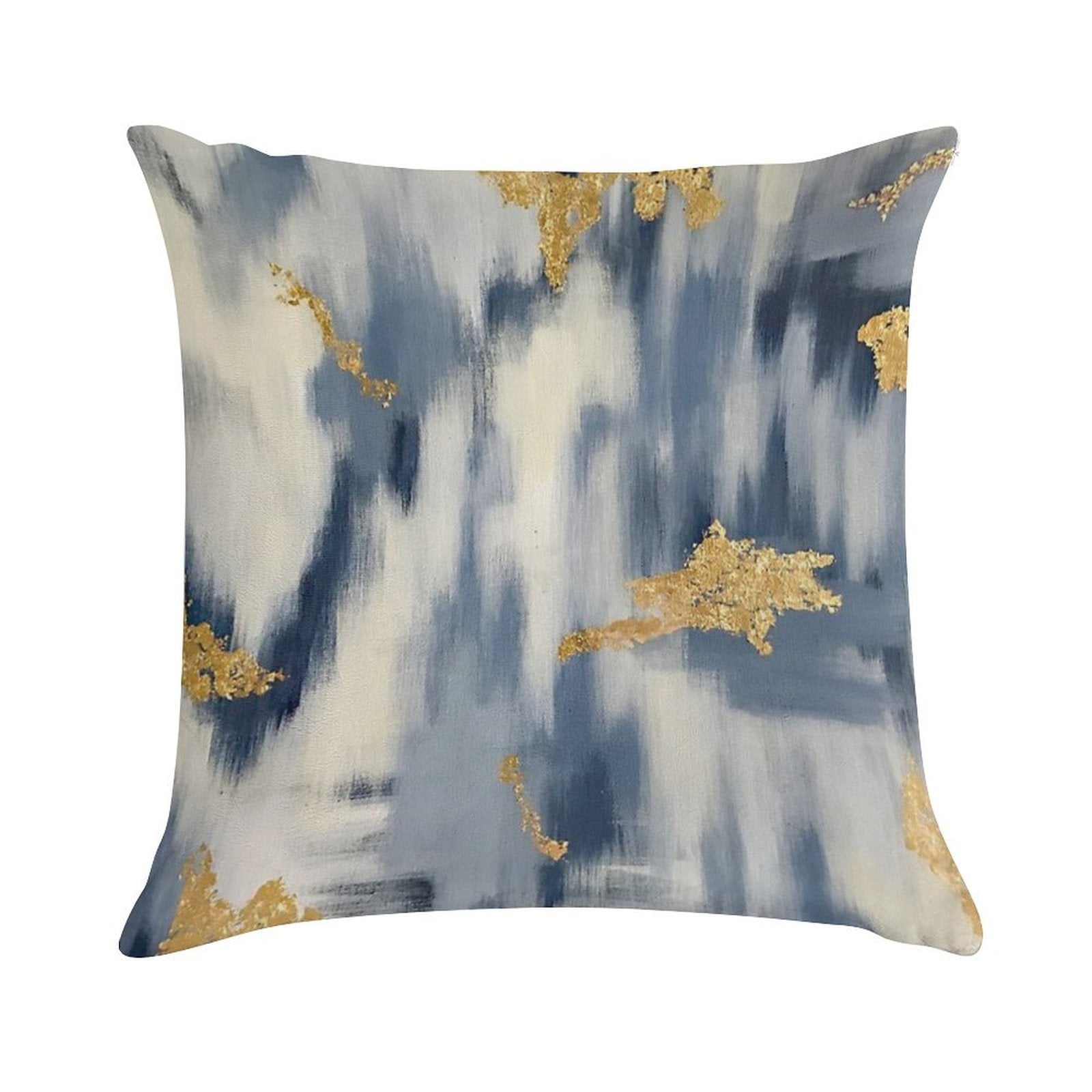 Blue And Gold Ikat Abstract Soft Hidden Zipper Throw Pillow