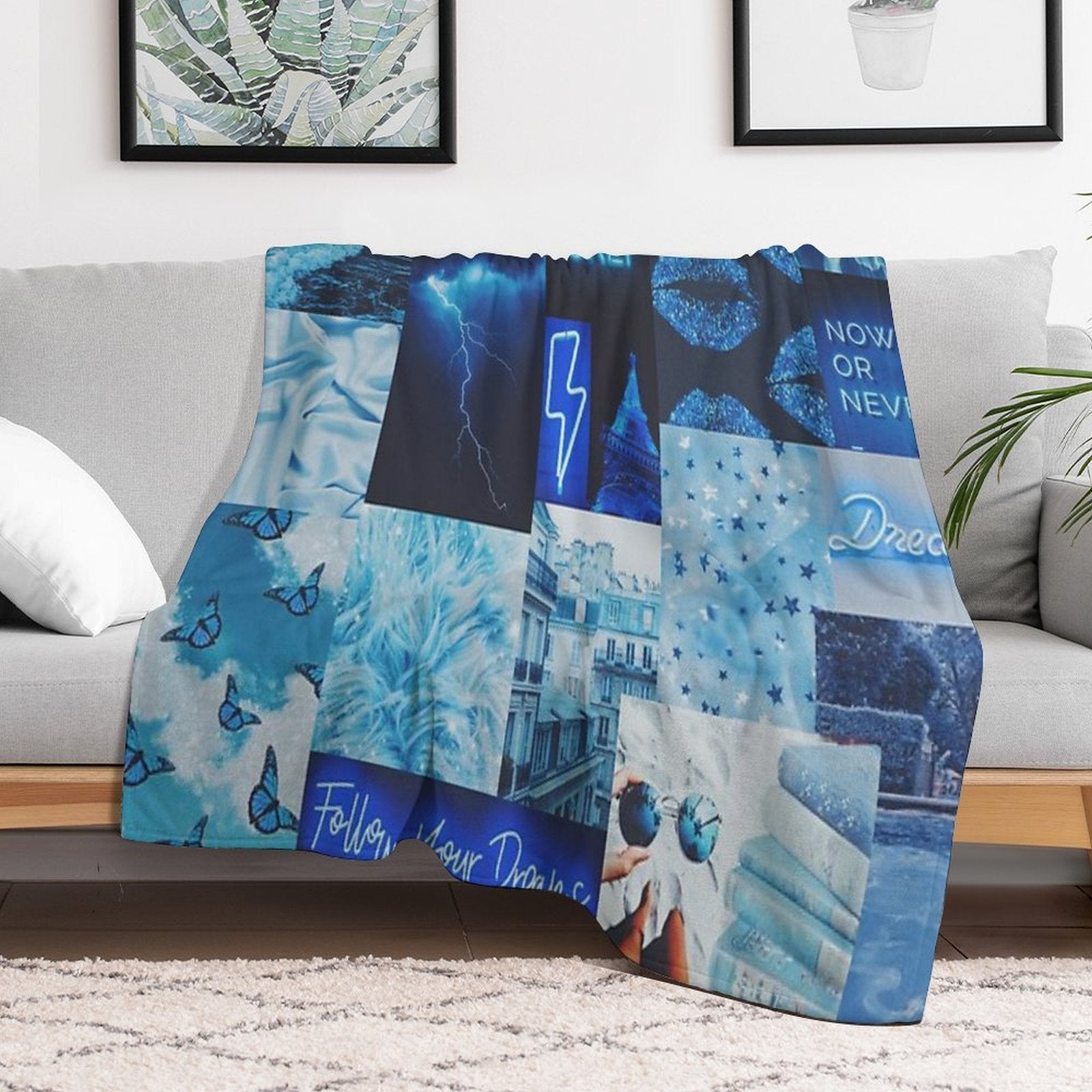 Aesthetic Blue Vibes Tapestry Durable Throw Blanket