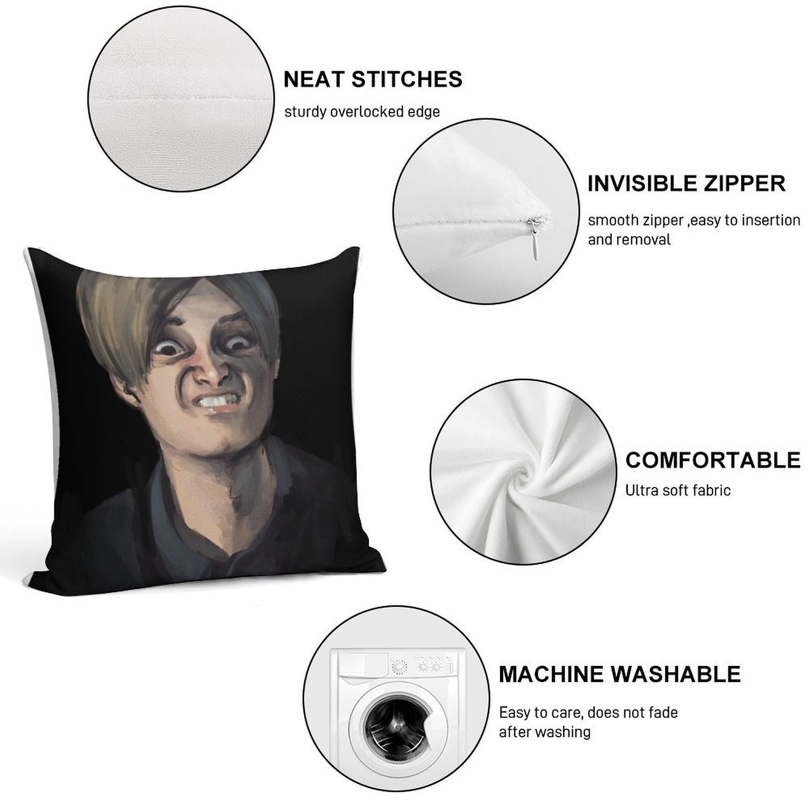 Leon Kennedy The Face - Resident Evil 2 Soft Fade-Resistant Throw Pillow