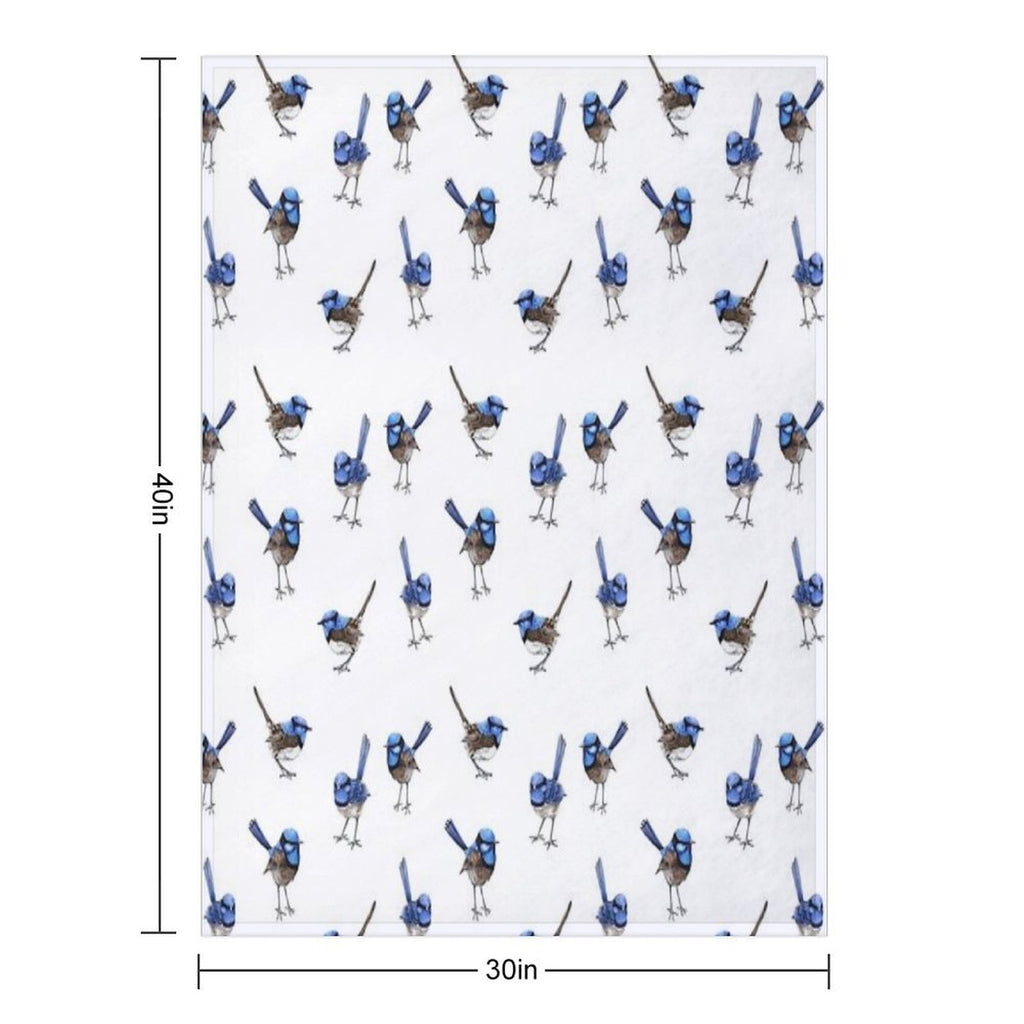 Blue Wrens, Scattered on White Travel-friendly Throw Blanket