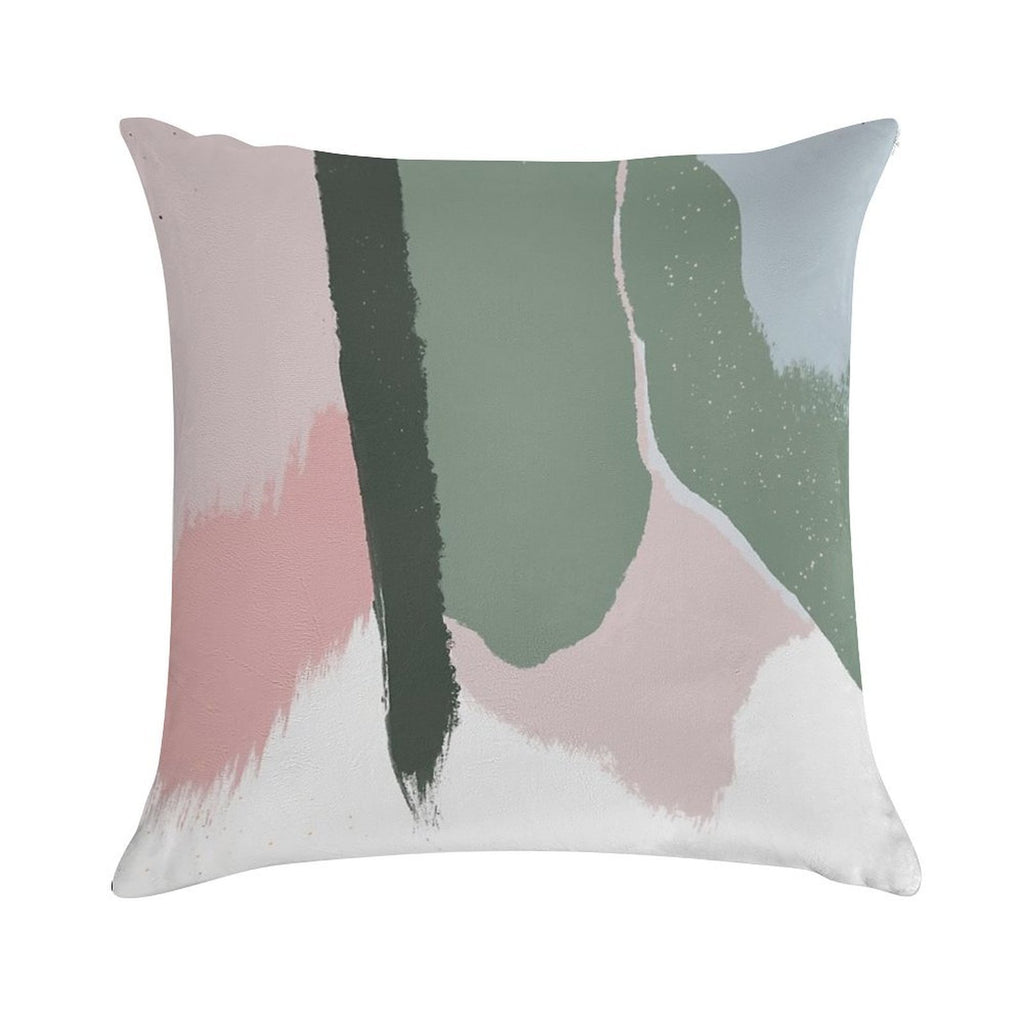 Abstract Art Paint Brush Strokes in Blush Pink & Sage Green Soft Easy Maintenance Throw Pillow