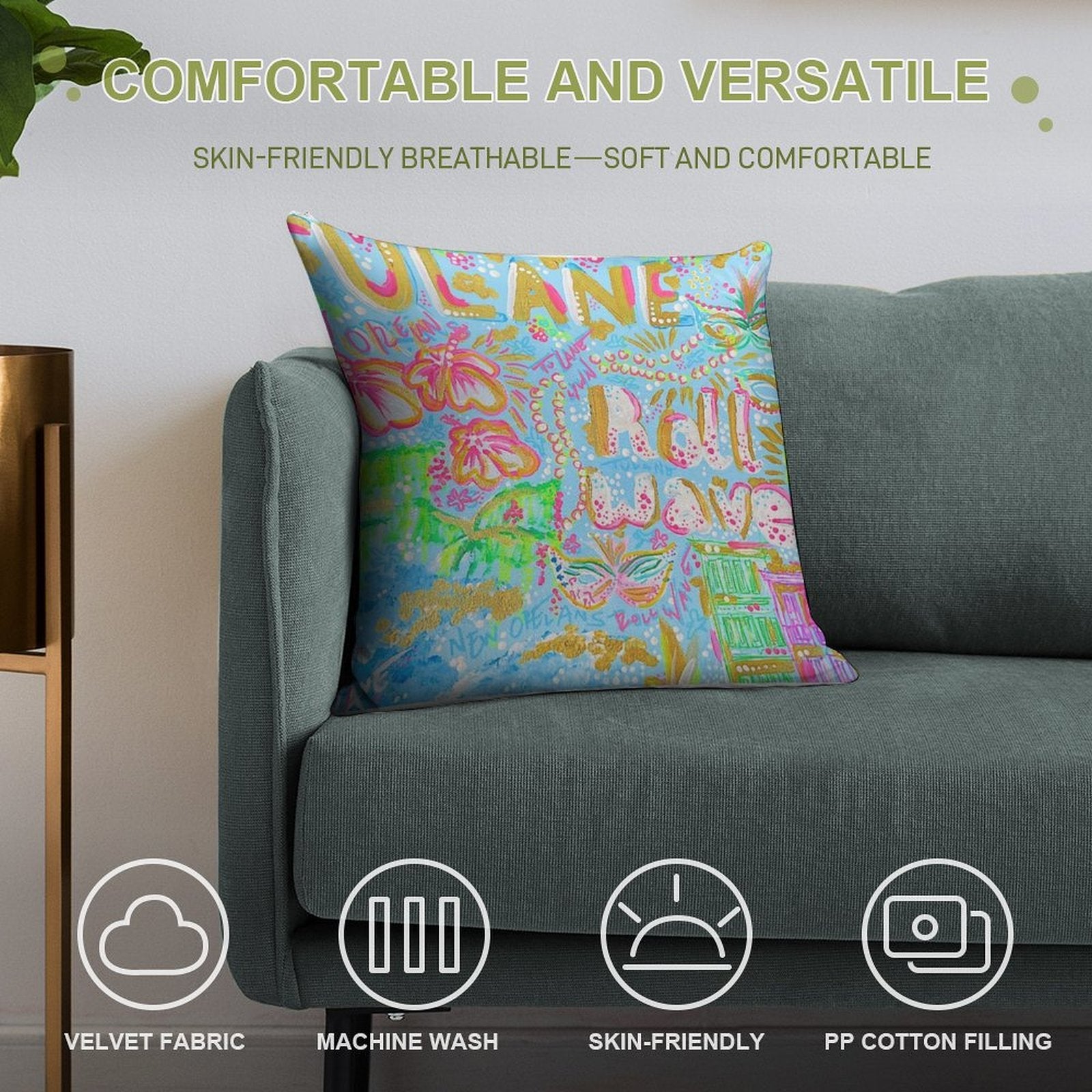 Tulane Collage Soft Fade-Resistant Throw Pillow