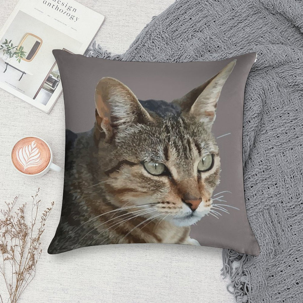 Stunning Tabby Cat Close Up Portrait Vector Isolated Soft Washable Throw Pillow