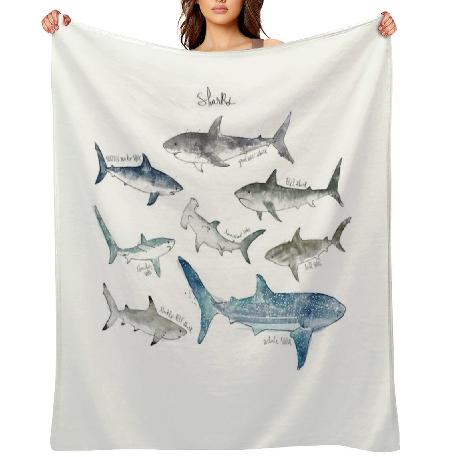 Sharks - Landscape Format Velvety-soft Throw Blanket