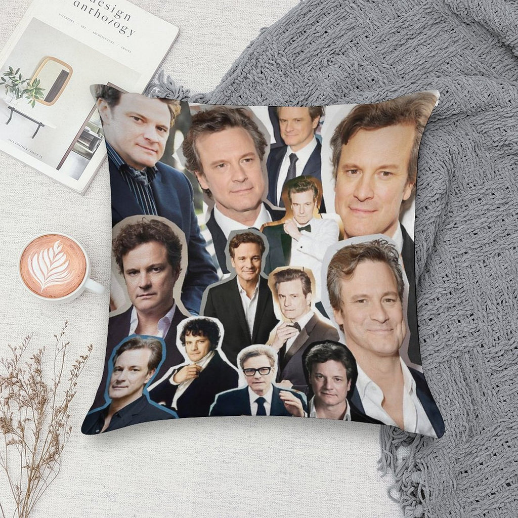 A Stylish Collage Celebrating Colin Firth – Perfect for Fans Who Love Timeless Charm, Classic Films, And A Touch of Cinematic No Soft Luxury Feel Throw Pillow