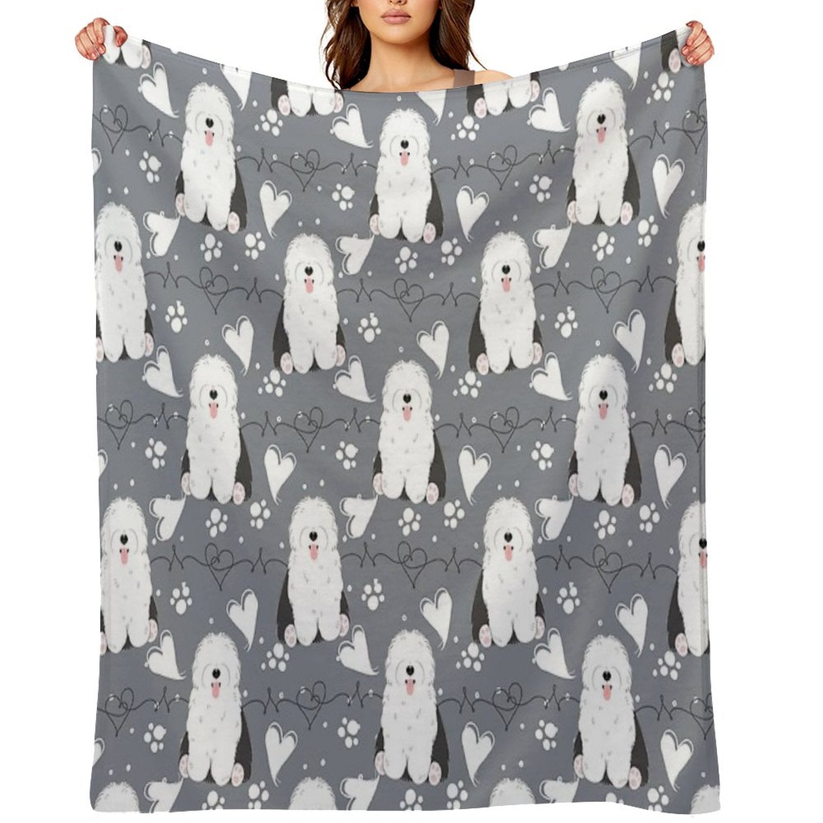 LOVE Old English Sheepdog - Black And White 1 Velvety-soft Throw Blanket