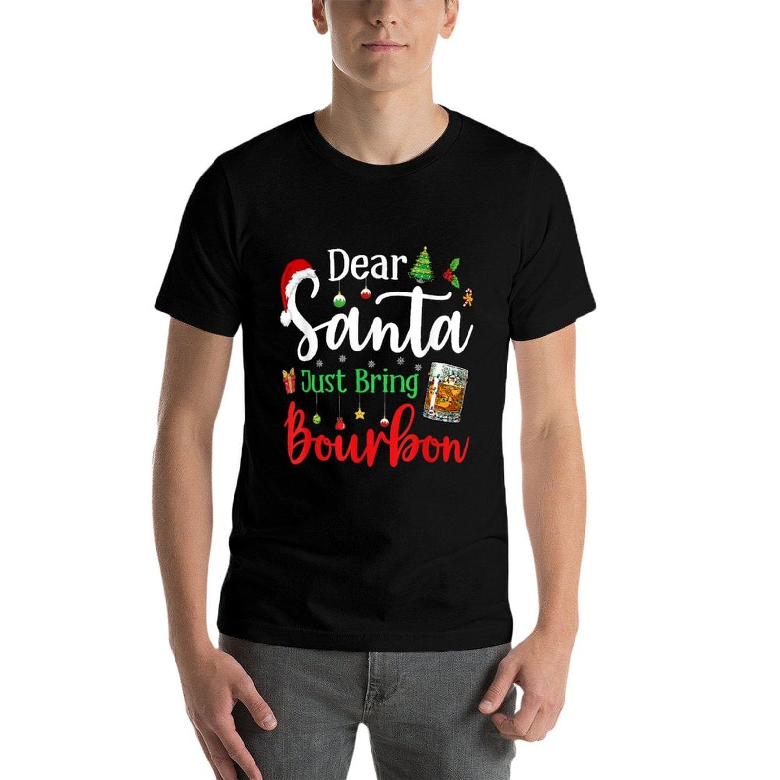 Funny Dear Santa Just Bring Bourbon Christmas Pajamas  Eco-friendly Material T-Shirt