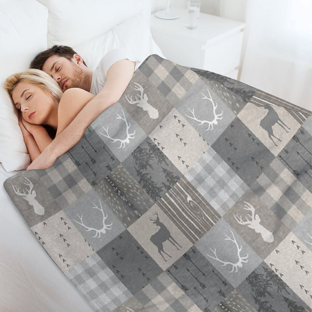 Rustic Woodland Patchwork - Grey And Beige Premium Throw Blanket