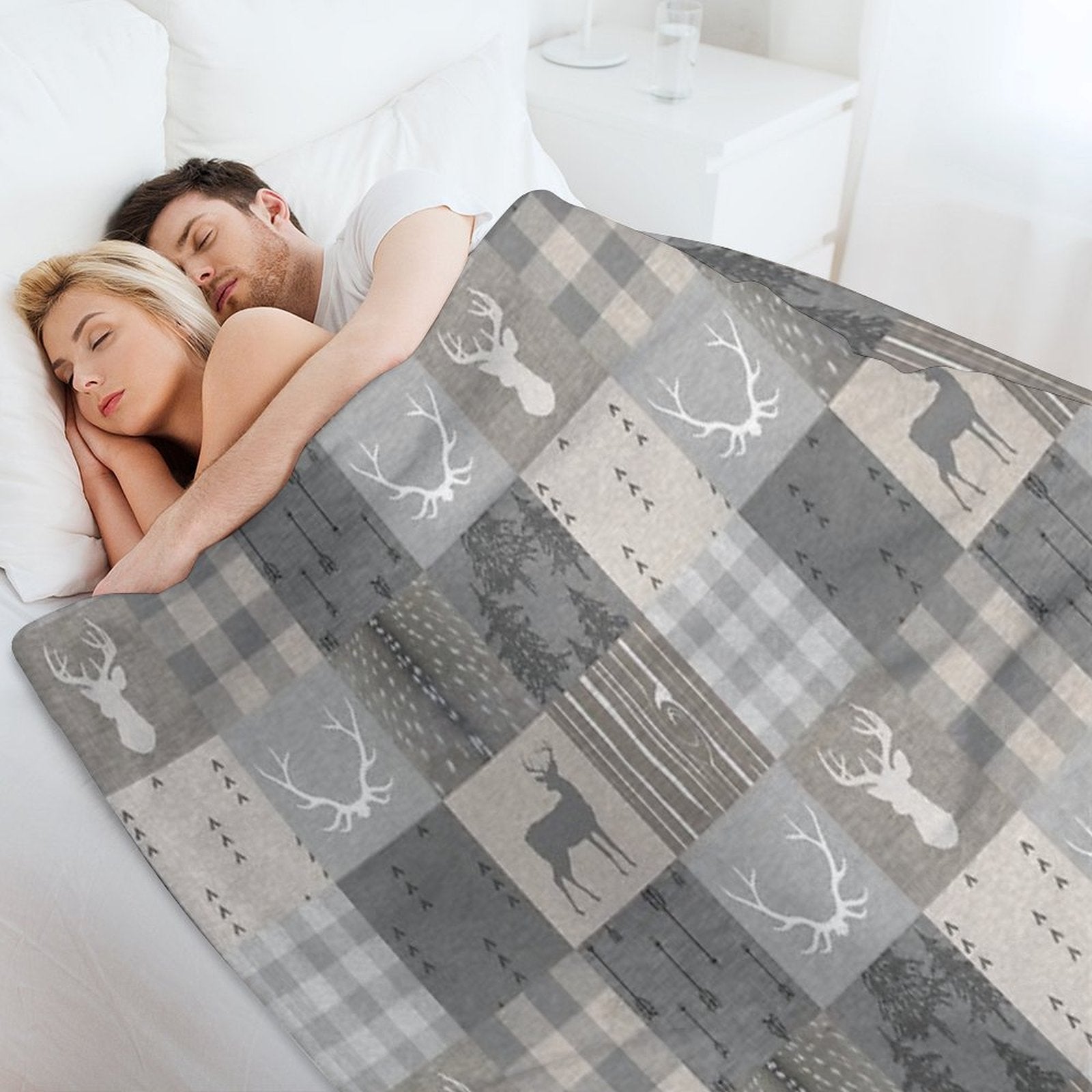 Rustic Woodland Patchwork - Grey And Beige Premium Throw Blanket