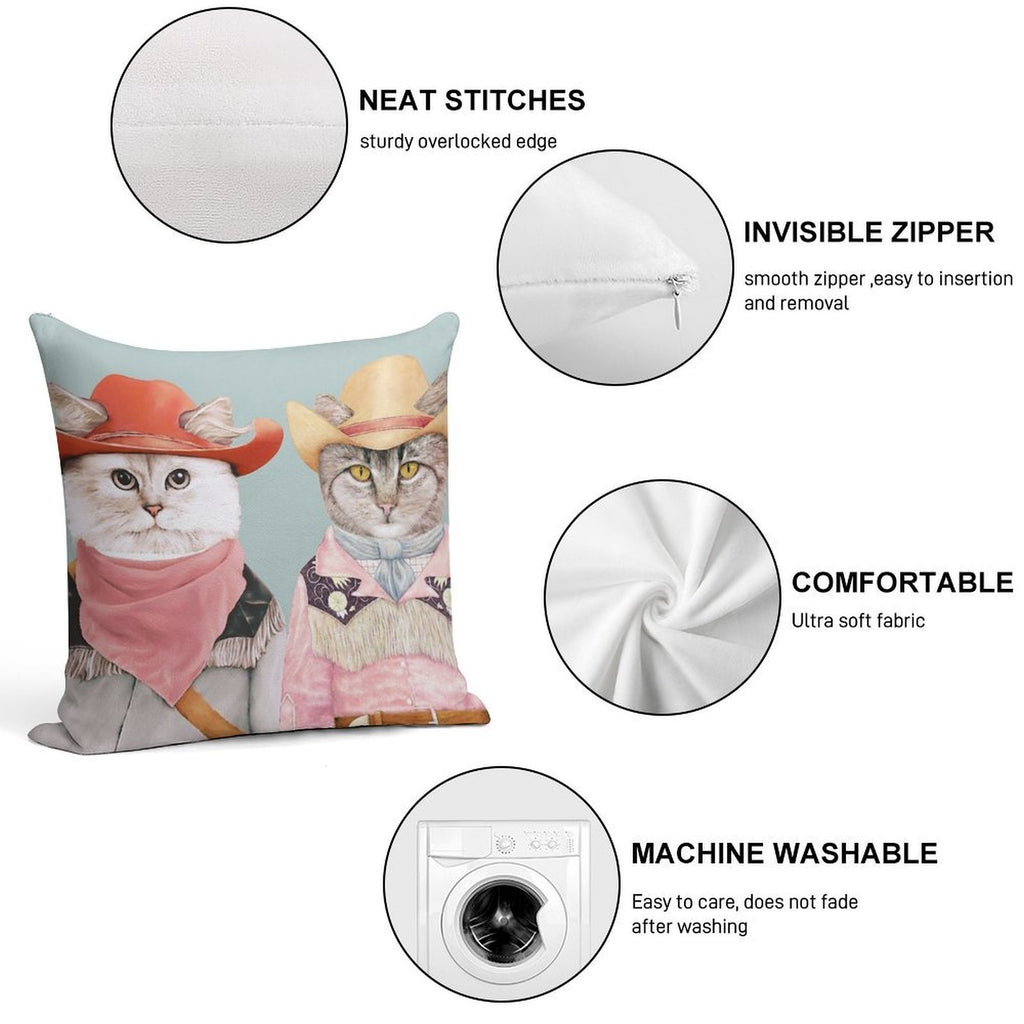 Cowboy Cats Soft Warmth Comfort Throw Pillow