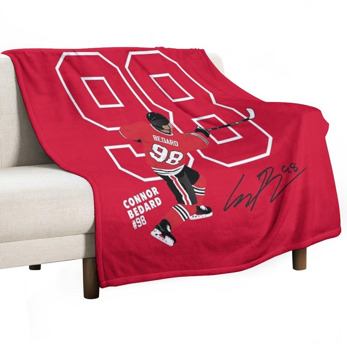 Connor Bedard Blackhawks #98 Signature Art Gift-ready Throw Blanket