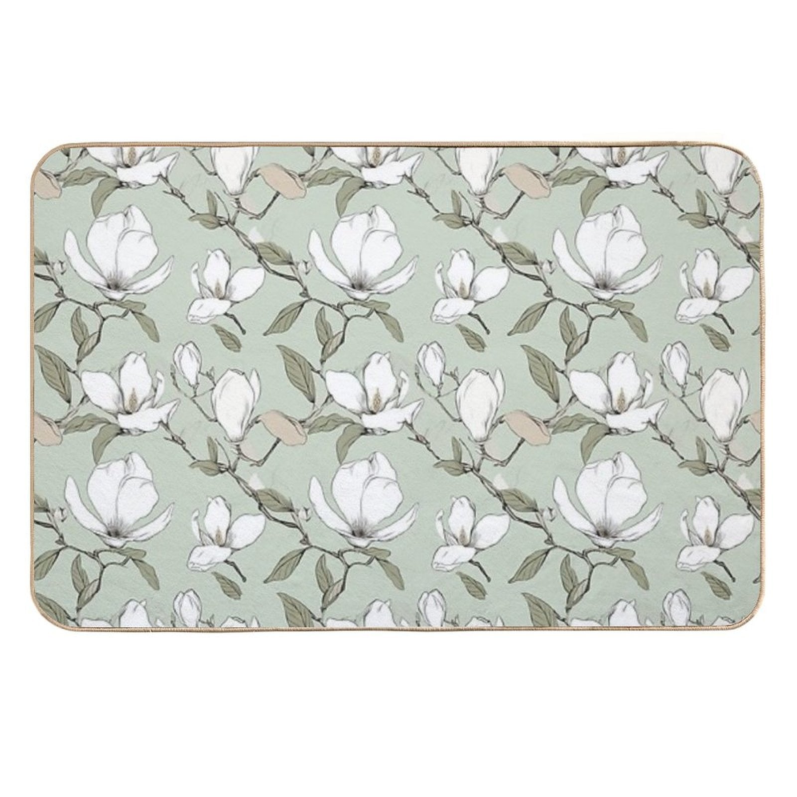 Blooming Elegance Magnolia Blossom Pattern Durable Bath Mat