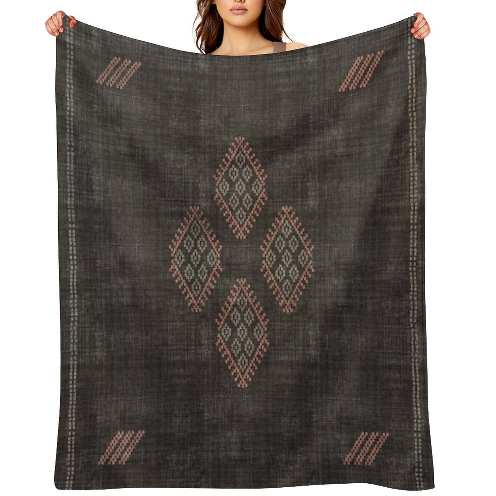 Kilim in Black And Pink Lightweight Throw Blanket