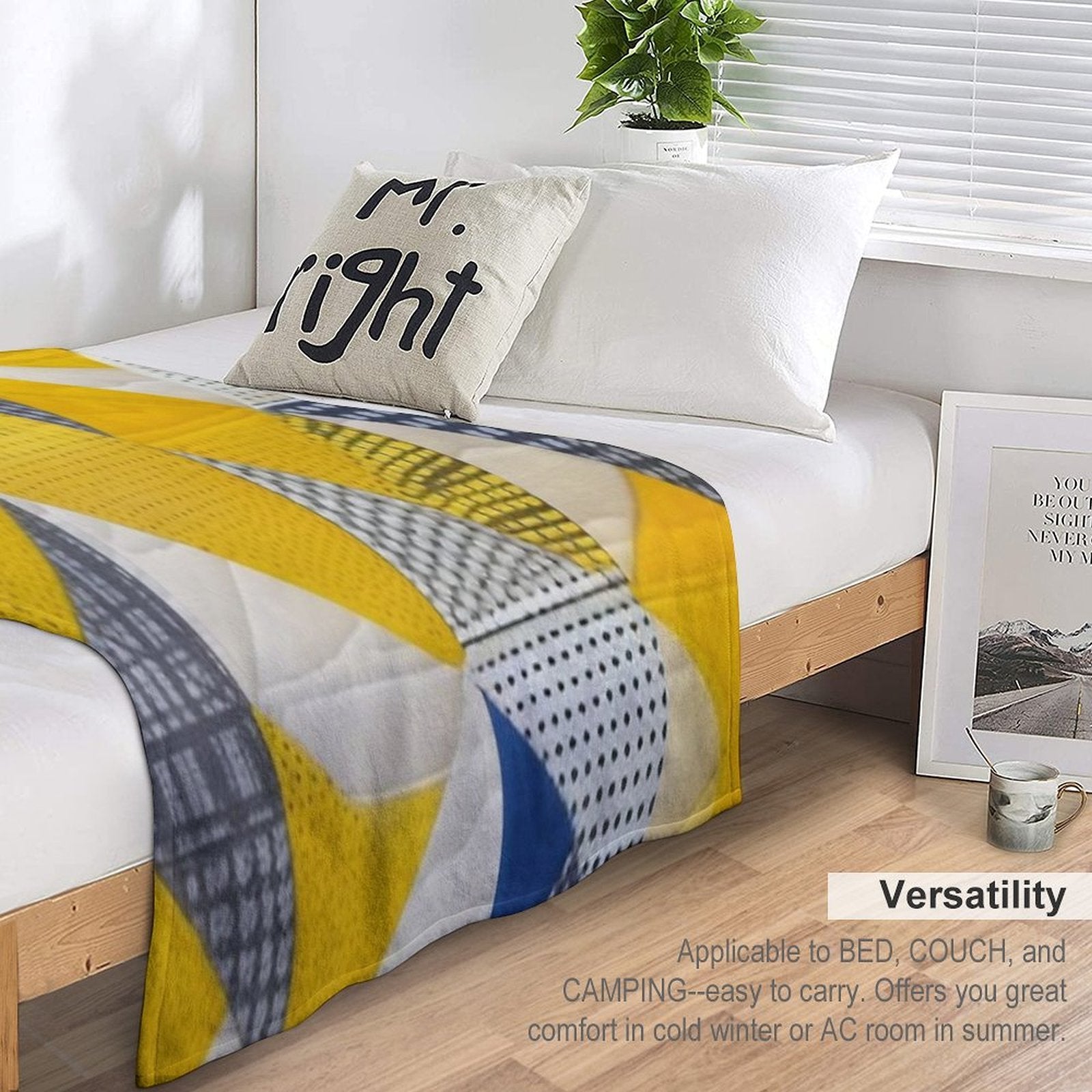 Bright Yellow Patchwork Quilt Plush Throw Blanket