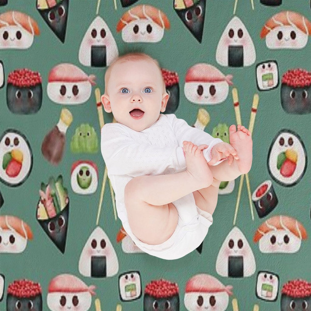 Kawaii Sushi Squad – Cute Japanese Food Illustration Plush Throw Blanket