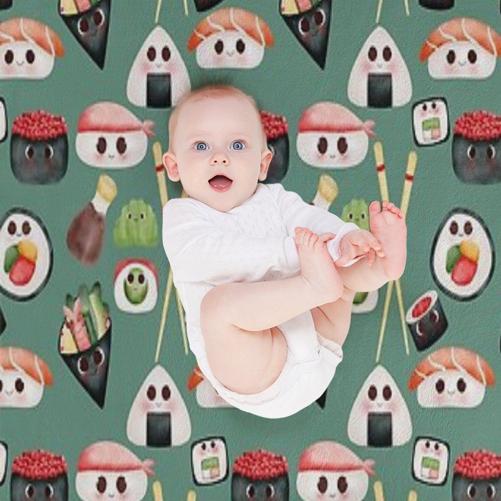 Kawaii Sushi Squad – Cute Japanese Food Illustration Plush Throw Blanket