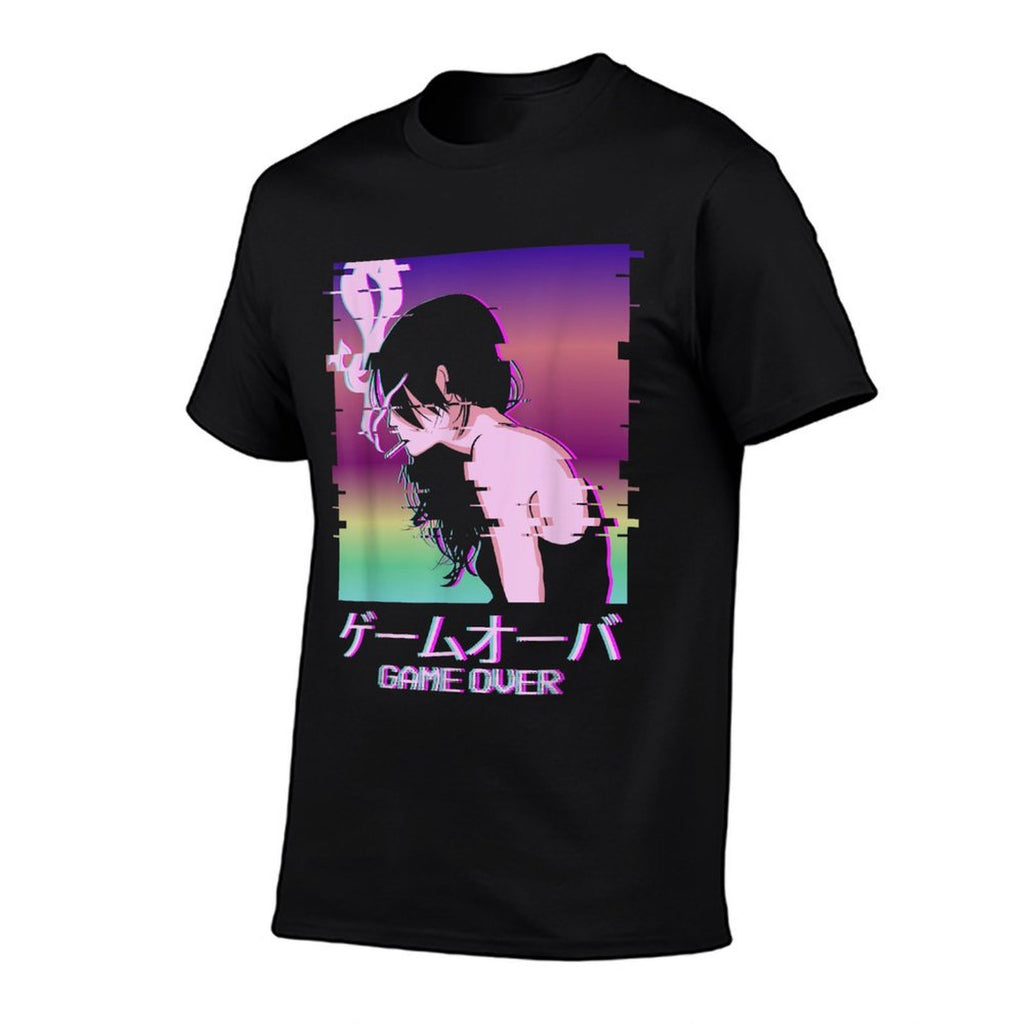 Japanese Vaporwave Sad Anime Girl Game Over Indie Aesthetic  Graphic-printed T-Shirt
