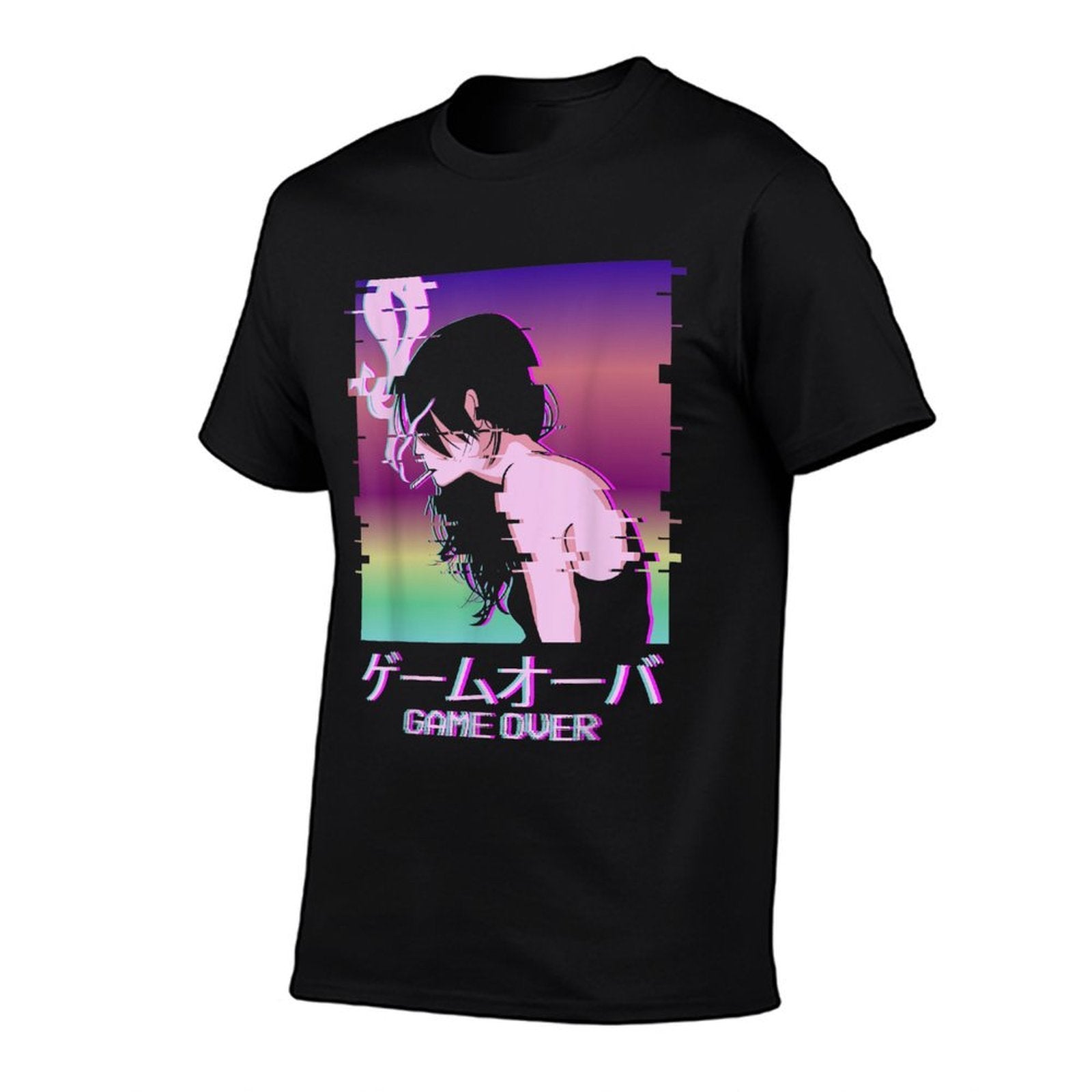 Japanese Vaporwave Sad Anime Girl Game Over Indie Aesthetic  Graphic-printed T-Shirt