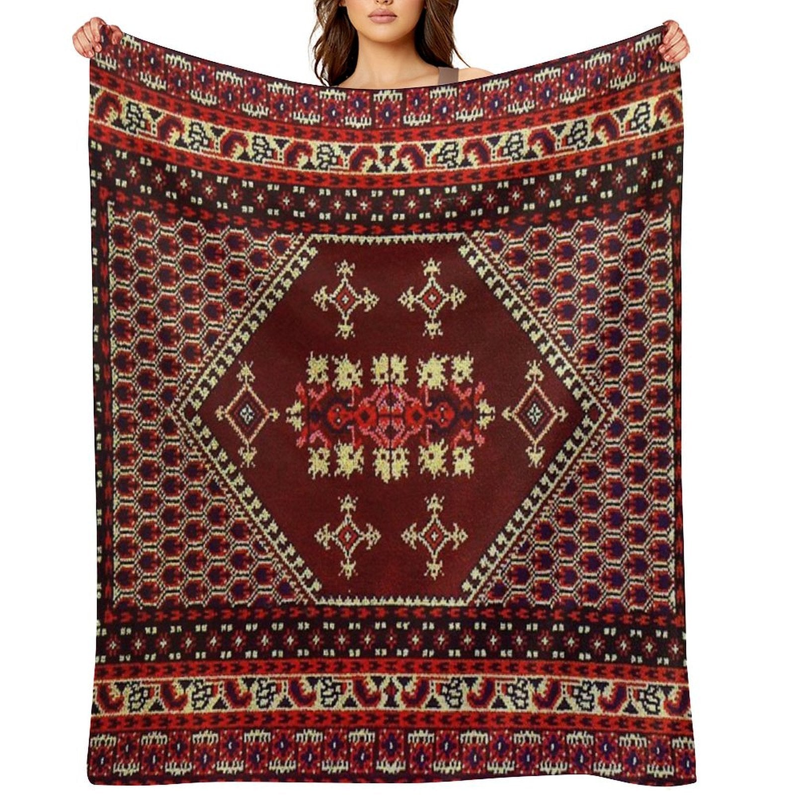 Authentic Moroccan Carpet Machine-washable Throw Blanket
