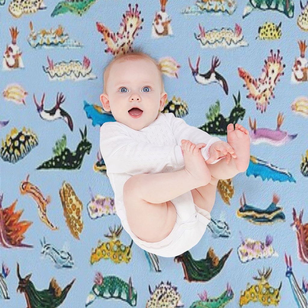 NUDIBRANCHIA (light Blue) Sustainable Throw Blanket