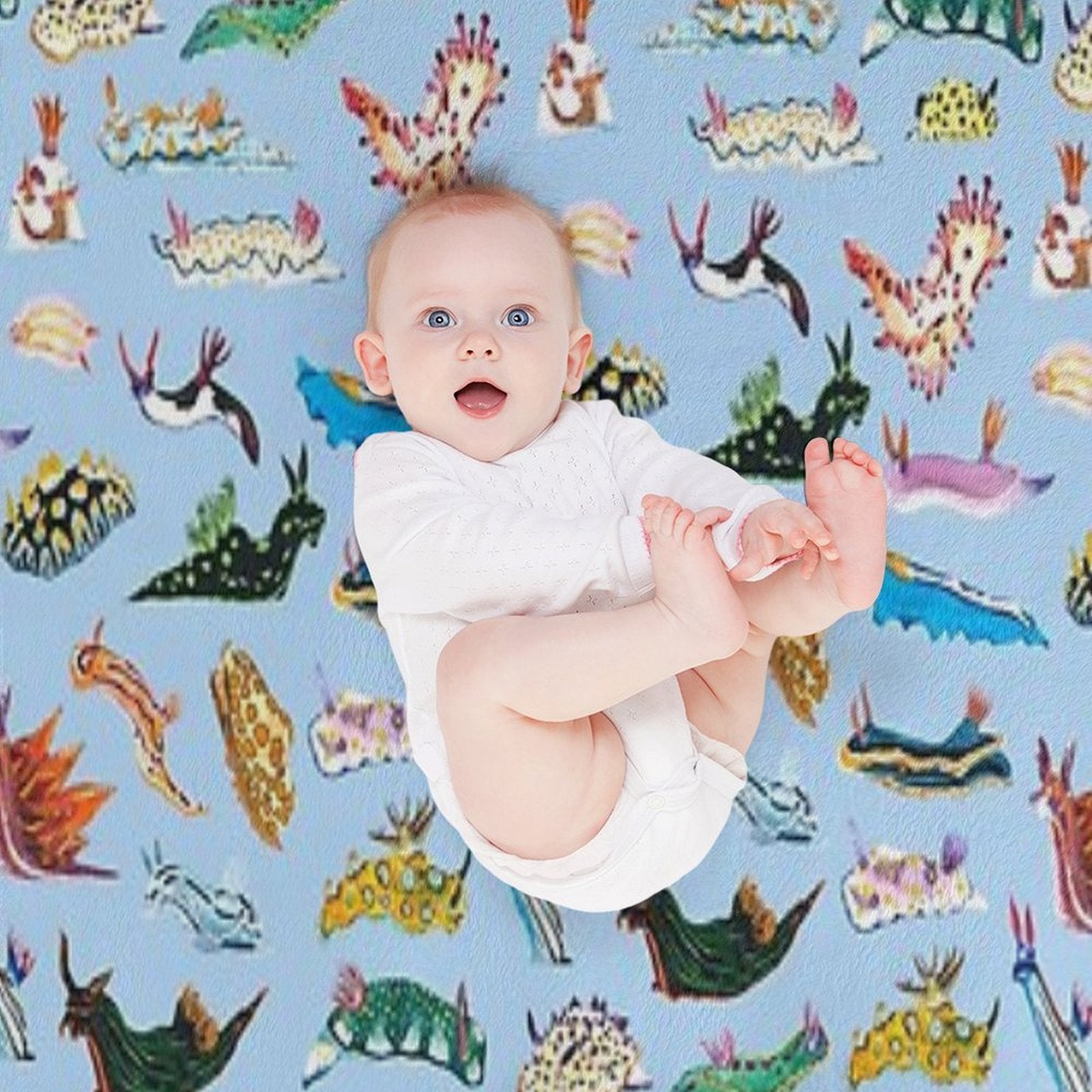 NUDIBRANCHIA (light Blue) Sustainable Throw Blanket