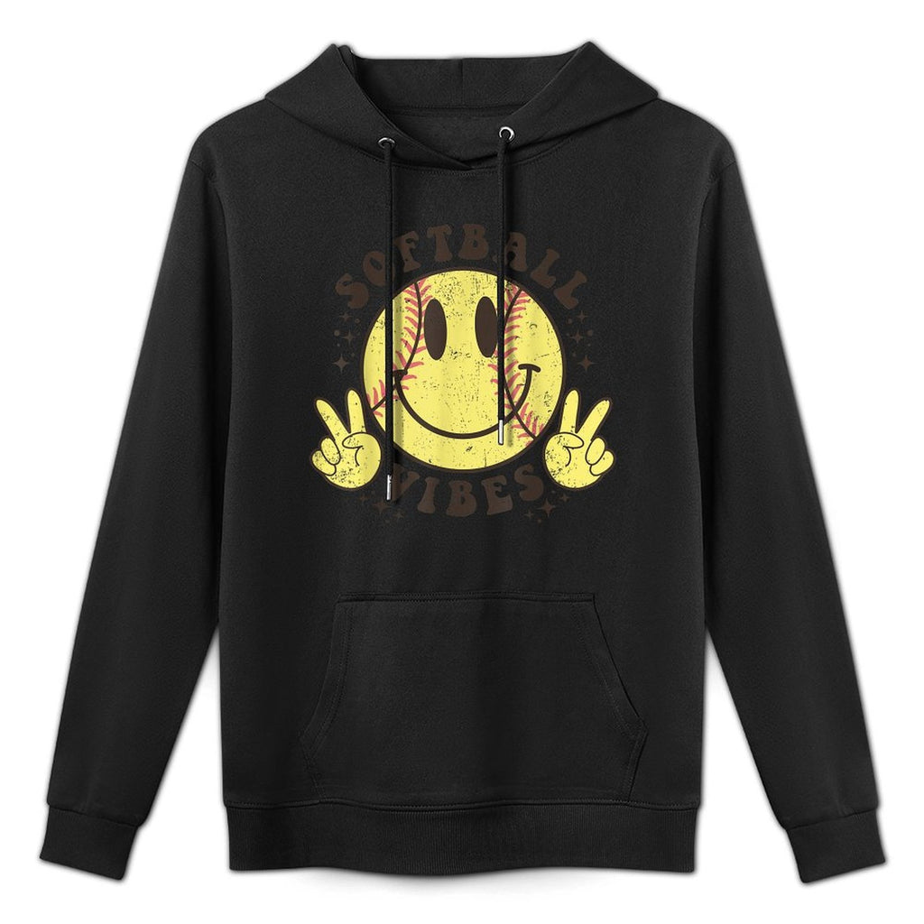 Smile Face Softball Vibes, Game Day Softball Life Mom Retro Adjustable Hood Hoodie