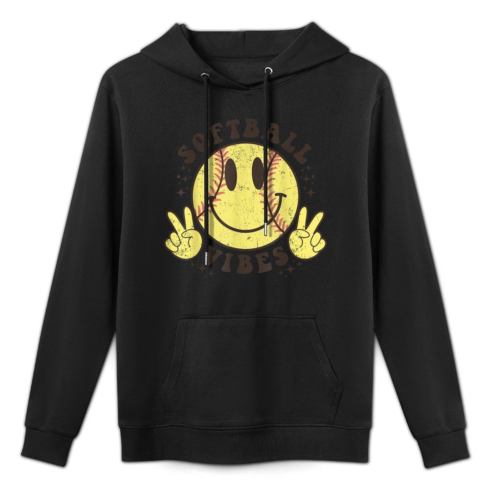 Smile Face Softball Vibes, Game Day Softball Life Mom Retro Adjustable Hood Hoodie