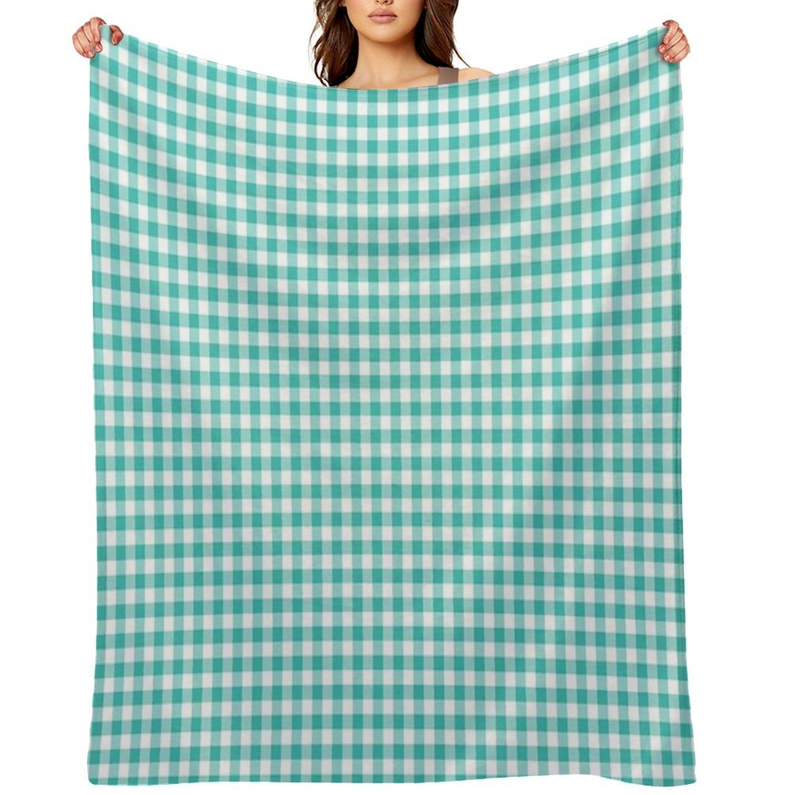 Teal Gingham Checkered Pattern Design Anti-pilling Throw Blanket