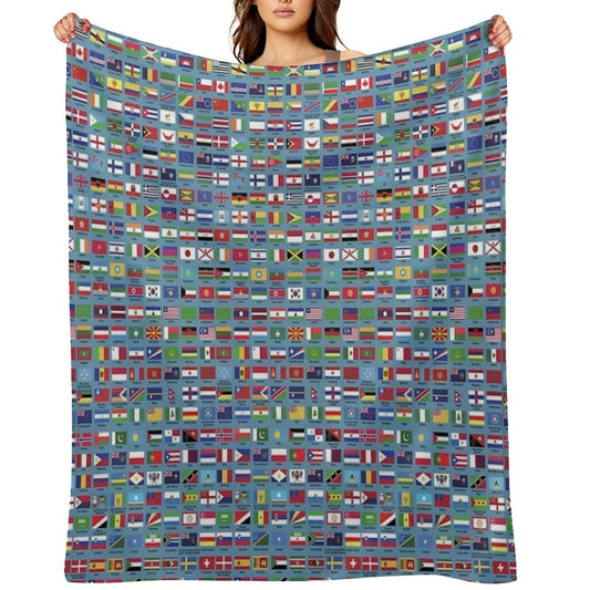 World Flags with Country Names  - Blue Gift-ready Throw Blanket